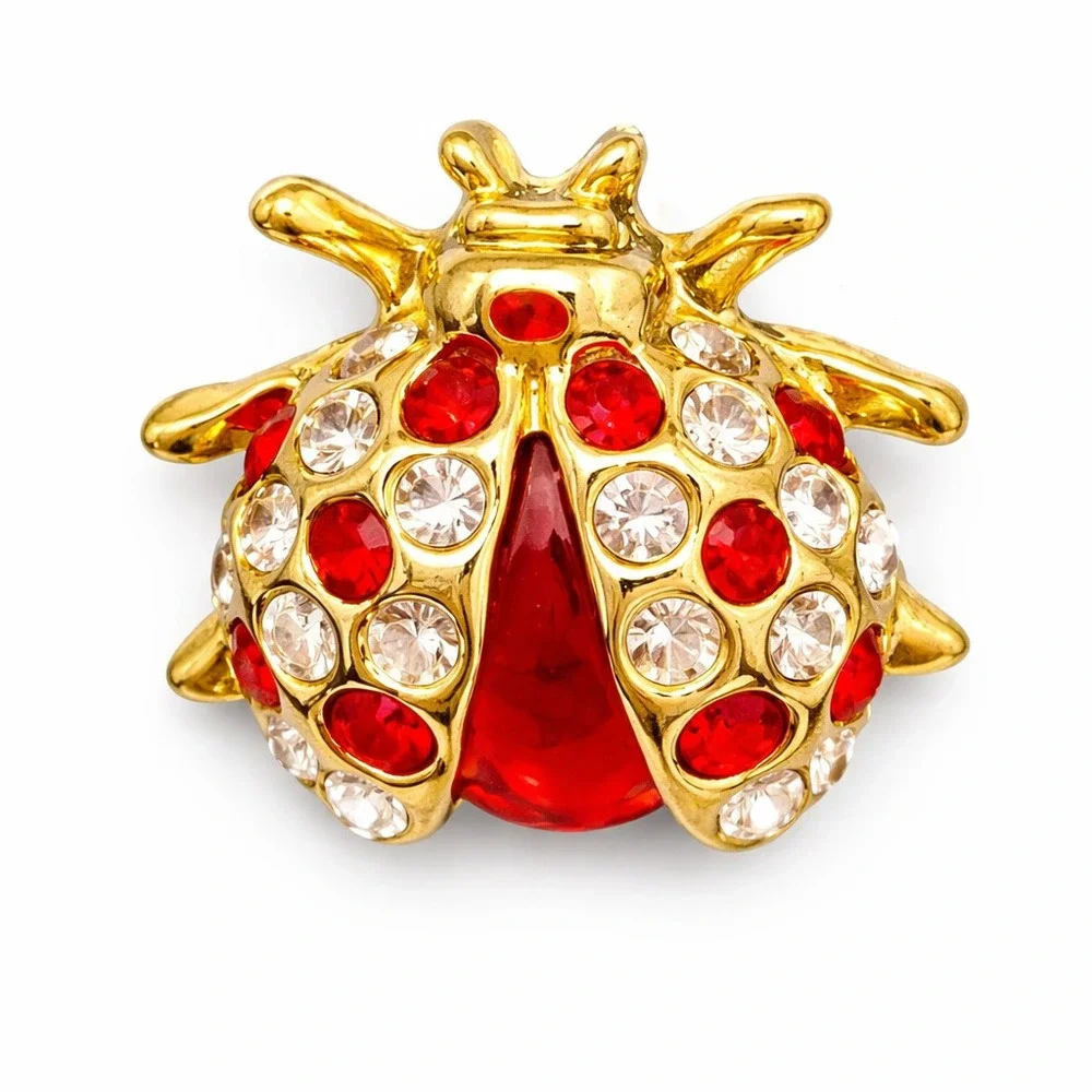 Vintage Ballou Reg'd Gold Tone Figural Rhinestone Beetle Bug Lapel Tie Tack Pin